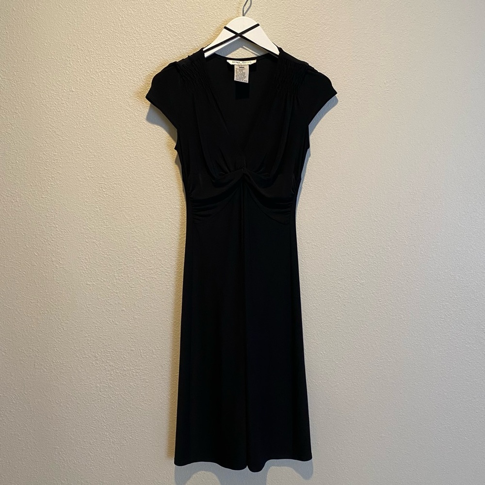 Midi Dress Size 2 black Whimsigoth v neck Babydoll Cap Sleeve sleeve